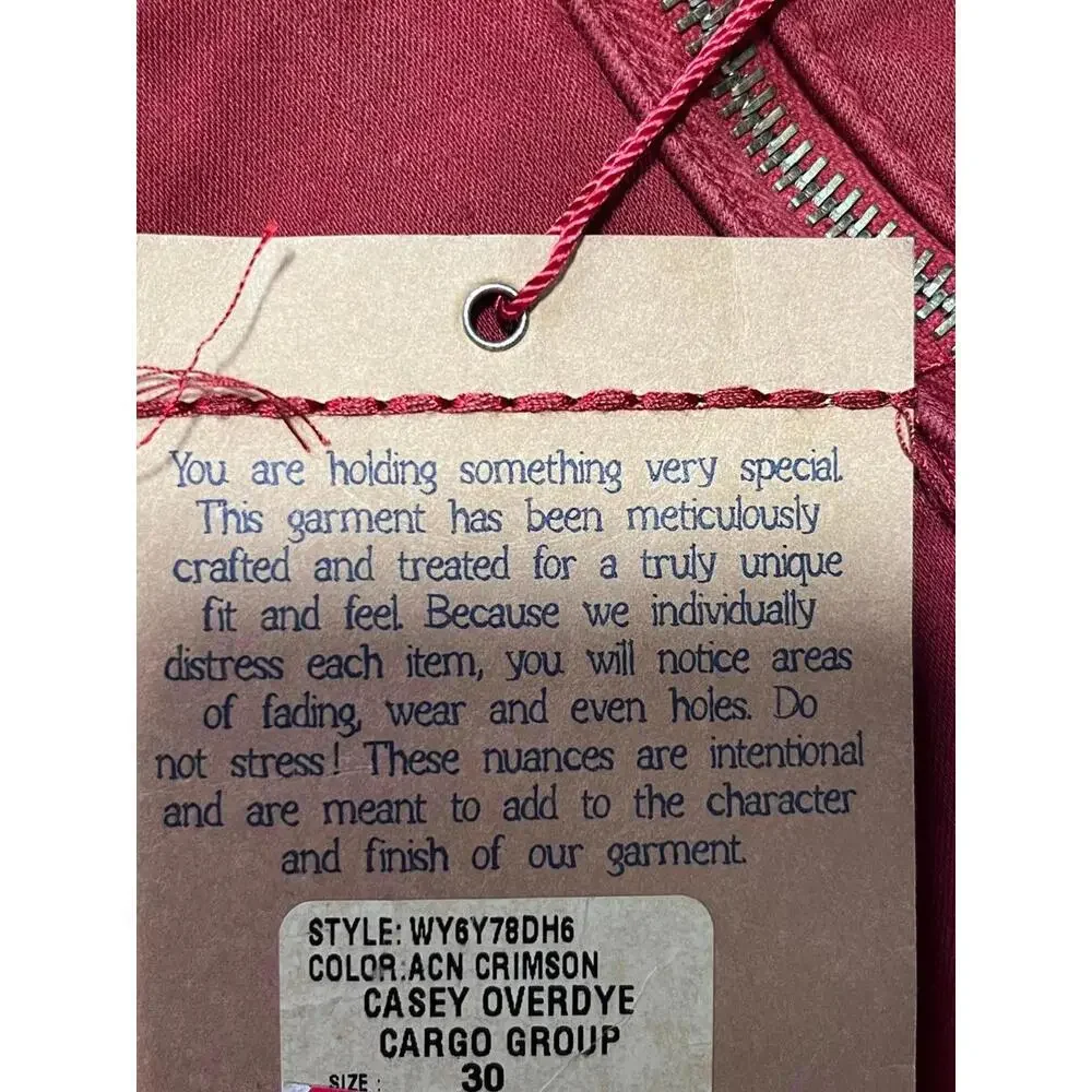 True Religion Casey Men’s Pants 30x28 Red Cargo Twill Zip‎ Pocket NWT